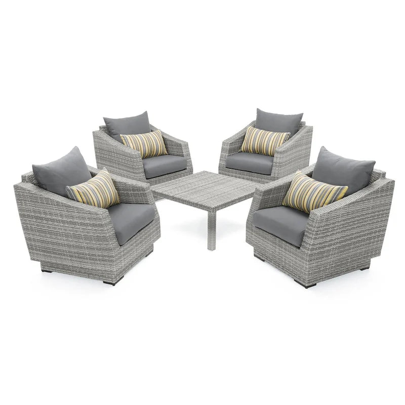 Ensemble de conversation pour patio extérieur Cannes Subrella 5 pièces avec table et club de jardin