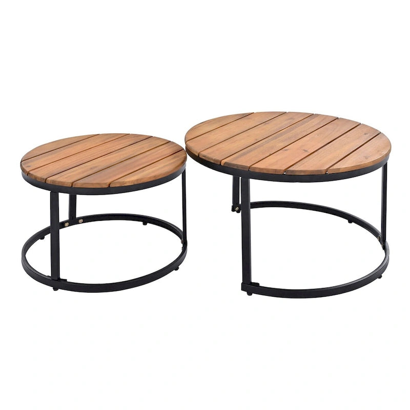 Ensemble de canapé d'angle d'extérieur 6 pièces avec tables basses rondes gigognes et canapé avec coussins pour terrasse, véranda et jardin