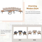 Ensemble de canapé d'angle d'extérieur 6 pièces avec tables basses rondes gigognes et canapé avec coussins pour terrasse, véranda et jardin