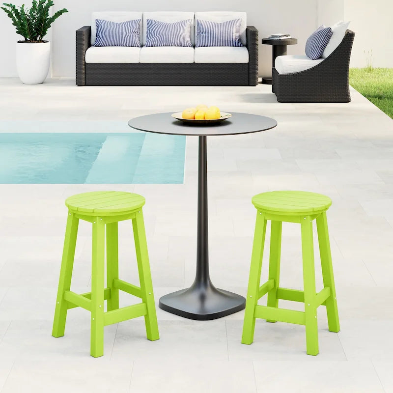 Tabourets de comptoir ronds d'extérieur Polytrends Laguna HDPE tous temps, 24 pouces (ensemble de 2)
