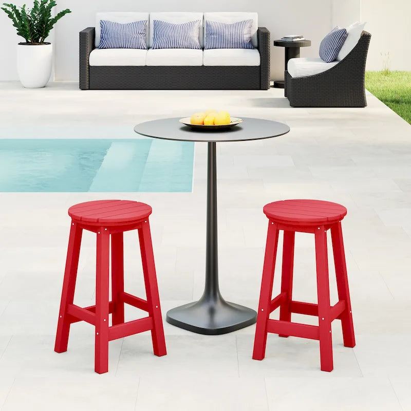 Tabourets de comptoir ronds d'extérieur Polytrends Laguna HDPE tous temps, 24 pouces (ensemble de 2)
