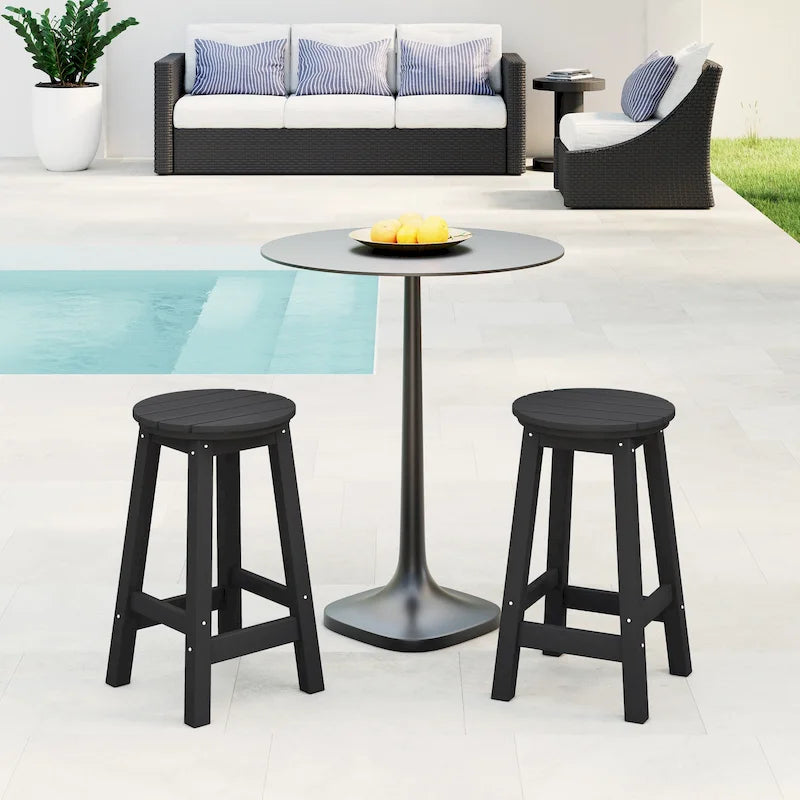 Tabourets de comptoir ronds d'extérieur Polytrends Laguna HDPE tous temps, 24 pouces (ensemble de 2)