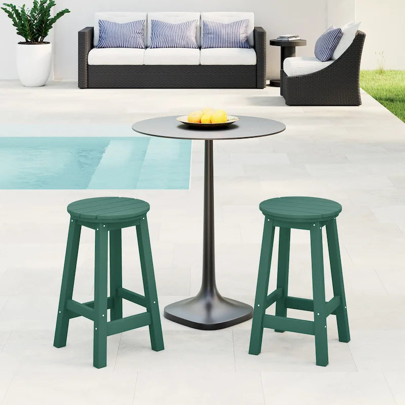 Tabourets de comptoir ronds d'extérieur Polytrends Laguna HDPE tous temps, 24 pouces (ensemble de 2)
