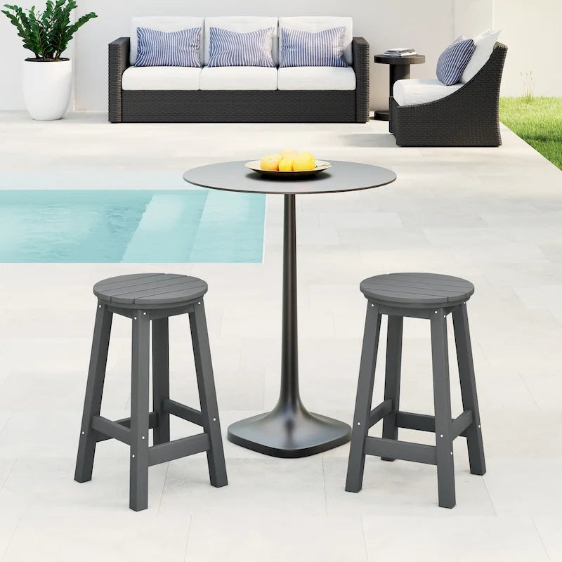 Tabourets de comptoir ronds d'extérieur Polytrends Laguna HDPE tous temps, 24 pouces (ensemble de 2)