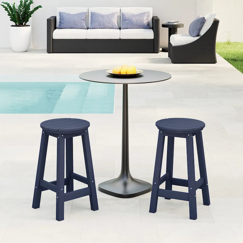 Tabourets de comptoir ronds d'extérieur Polytrends Laguna HDPE tous temps, 24 pouces (ensemble de 2)