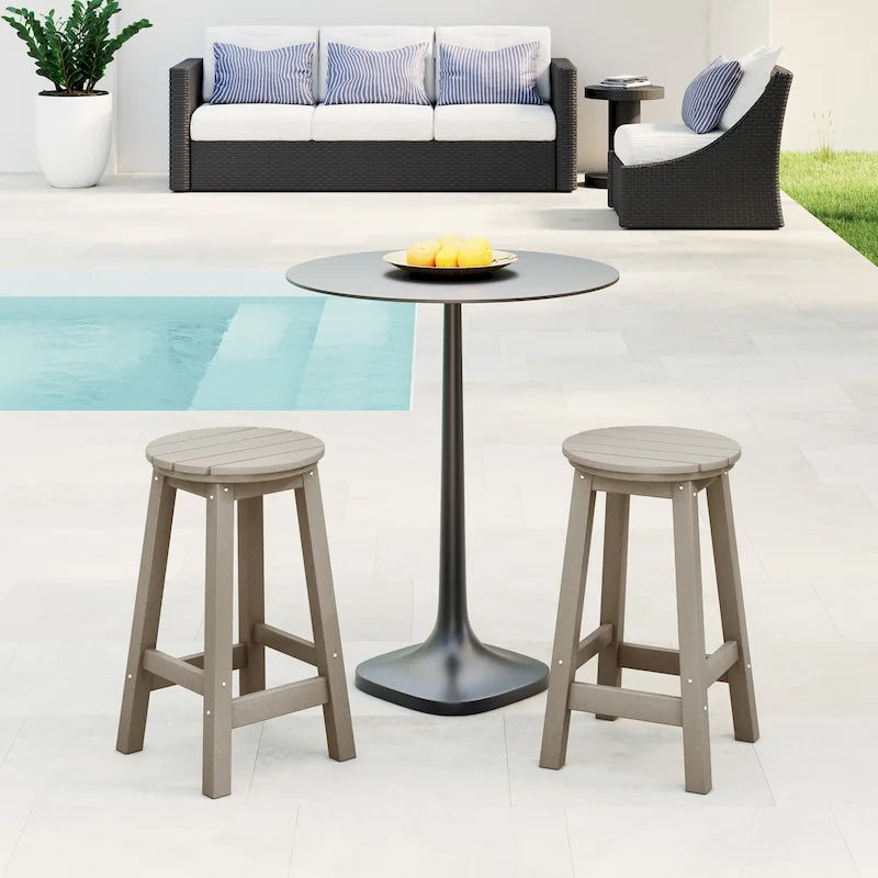 Tabourets de comptoir ronds d'extérieur Polytrends Laguna HDPE tous temps, 24 pouces (ensemble de 2)