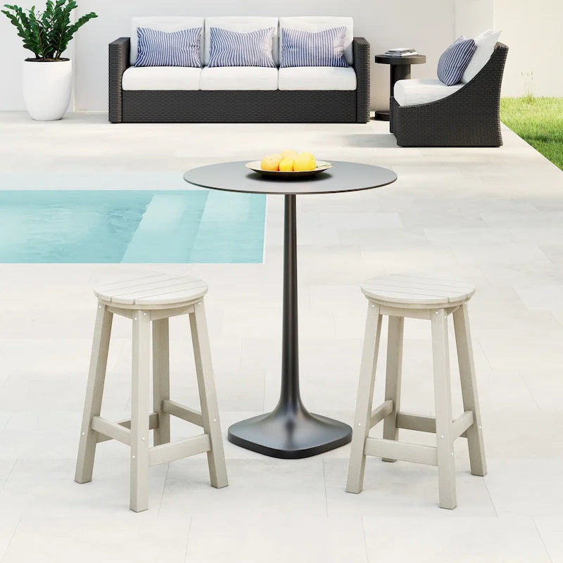 Tabourets de comptoir ronds d'extérieur Polytrends Laguna HDPE tous temps, 24 pouces (ensemble de 2)