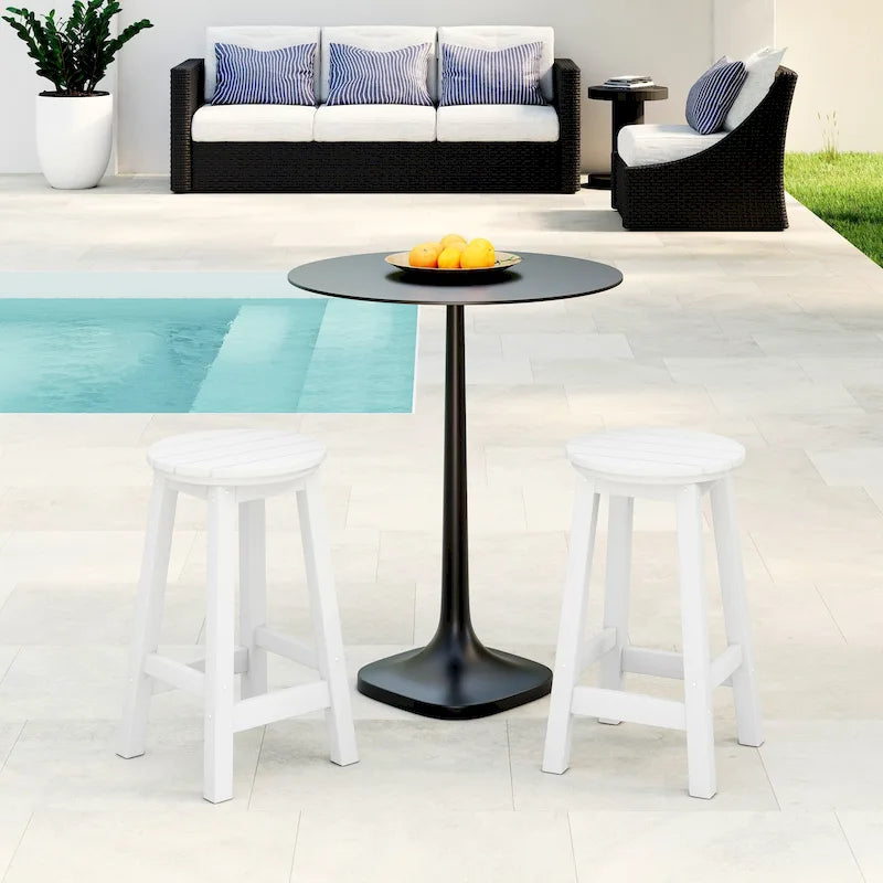 Tabourets de comptoir ronds d'extérieur Polytrends Laguna HDPE tous temps, 24 pouces (ensemble de 2)