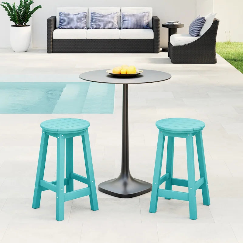 Tabourets de comptoir ronds d'extérieur Polytrends Laguna HDPE tous temps, 24 pouces (ensemble de 2)