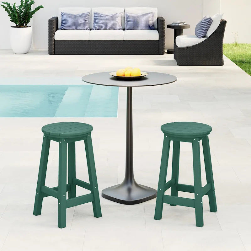 Tabourets de comptoir ronds d'extérieur Polytrends Laguna HDPE tous temps, 24 pouces (ensemble de 2)