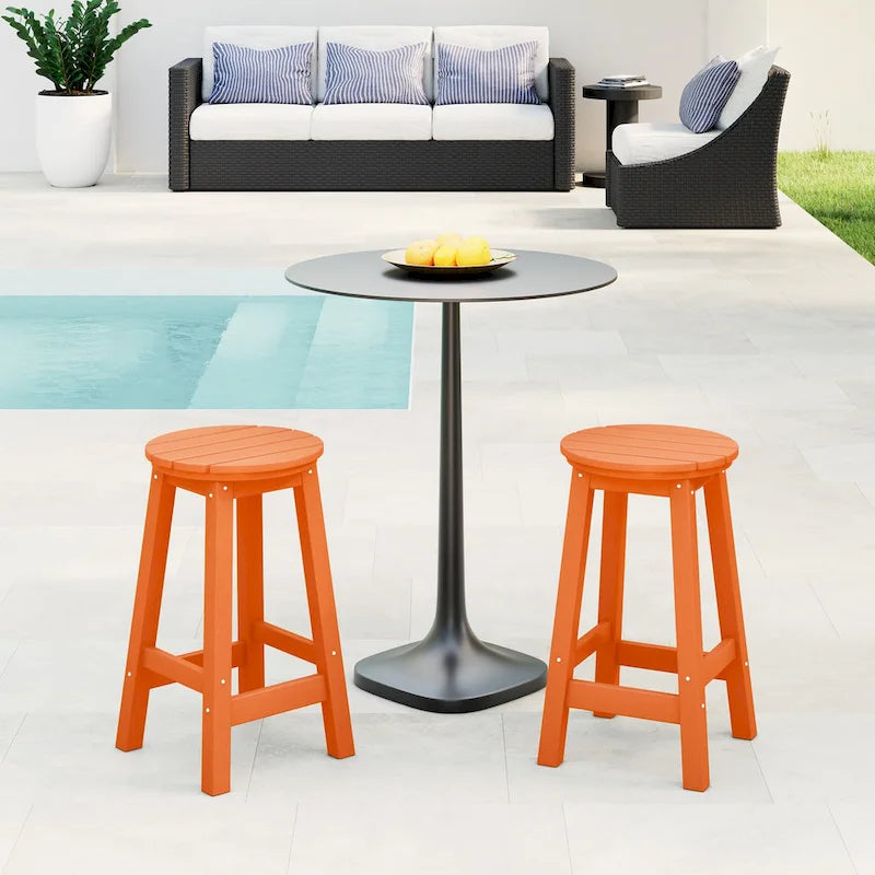 Tabourets de comptoir ronds d'extérieur Polytrends Laguna HDPE tous temps, 24 pouces (ensemble de 2)