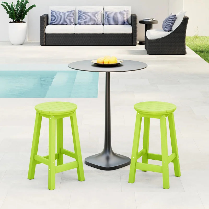 Tabourets de comptoir ronds d'extérieur Polytrends Laguna HDPE tous temps, 24 pouces (ensemble de 2)