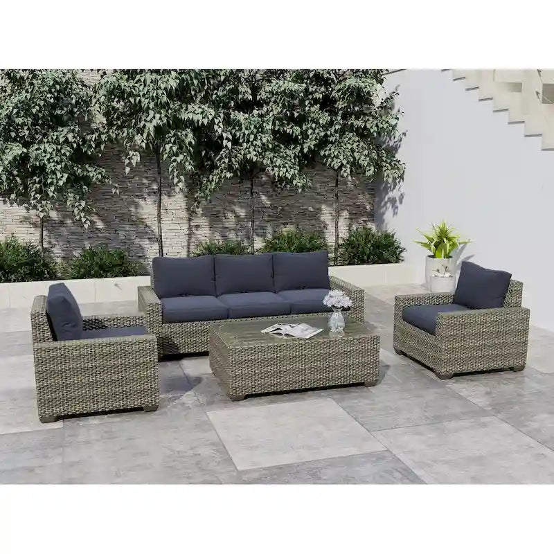 Ensemble de canapé d'angle d'extérieur en résine tressée 6 pièces avec coussins et table basse