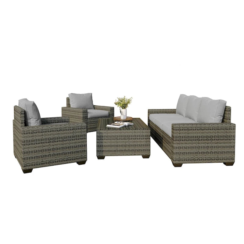 Ensemble de canapé d'angle d'extérieur en résine tressée 6 pièces avec coussins et table basse