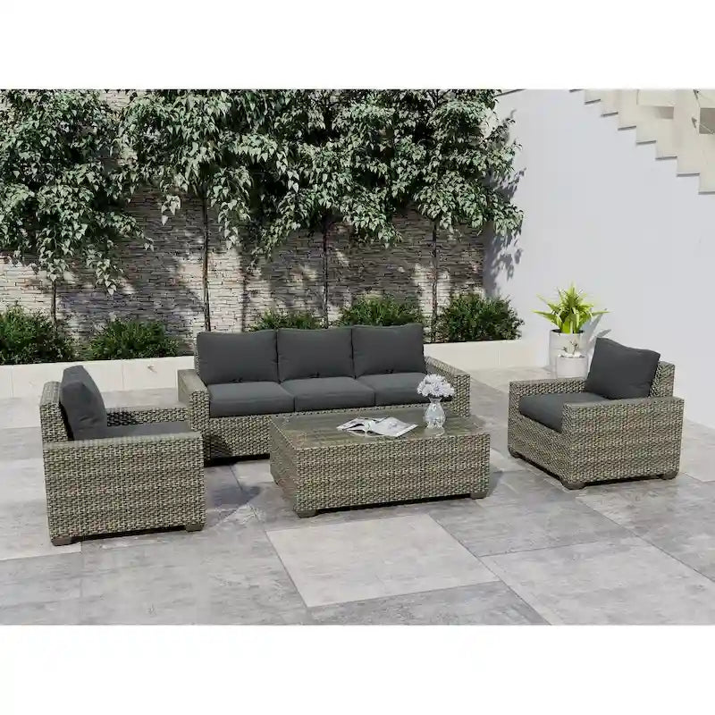 Ensemble de canapé d'angle d'extérieur en résine tressée 6 pièces avec coussins et table basse
