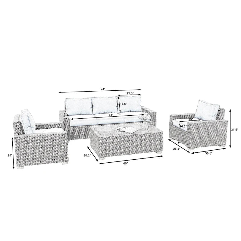 Ensemble de canapé d'angle d'extérieur en résine tressée 6 pièces avec coussins et table basse