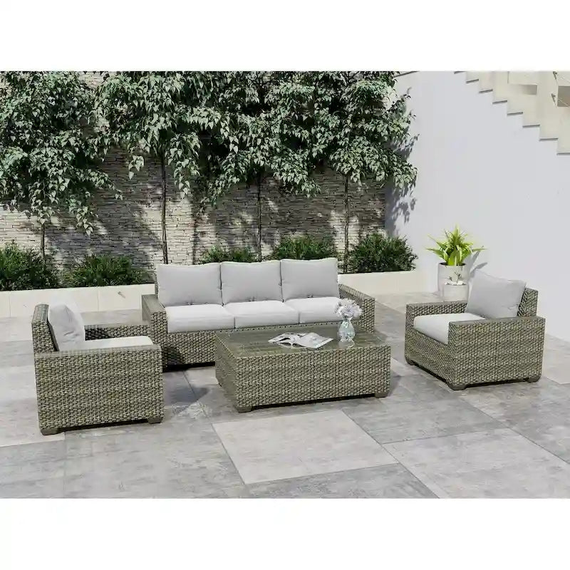 Ensemble de canapé d'angle d'extérieur en résine tressée 6 pièces avec coussins et table basse