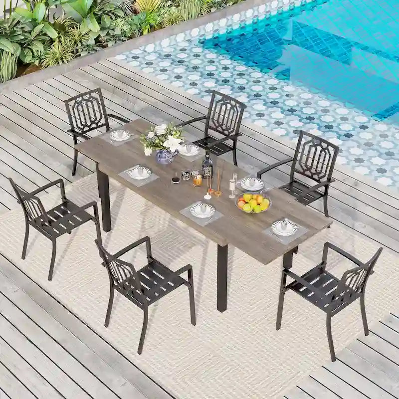 Ensemble de salle à manger d'extérieur MAISON ARTS 7/9 pièces avec table rectangulaire extensible en métal et chaises empilables en métal