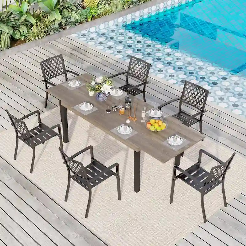 Ensemble de salle à manger d'extérieur MAISON ARTS 7/9 pièces avec table rectangulaire extensible en métal et chaises empilables en métal