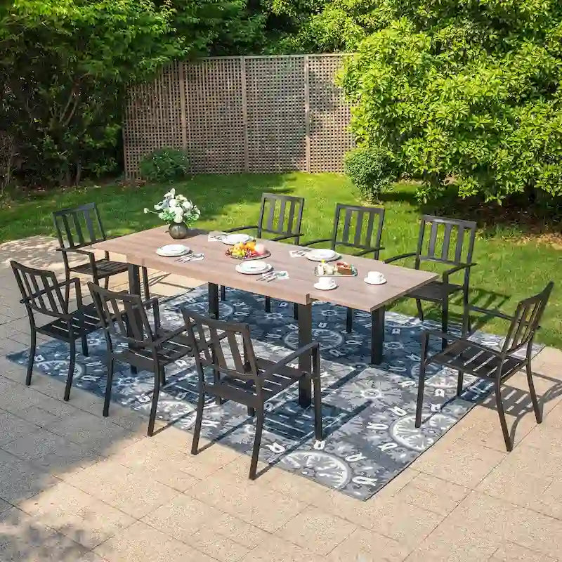 MAISON ARTS 7/9-Pieces Patio Dining Set with Metal Rectangle Expandable Table and Metal Stackable Chairs