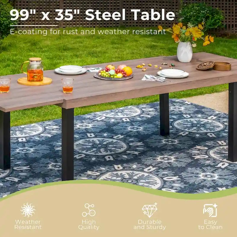 Ensemble de salle à manger d'extérieur MAISON ARTS 7/9 pièces avec table rectangulaire extensible en métal et chaises empilables en métal