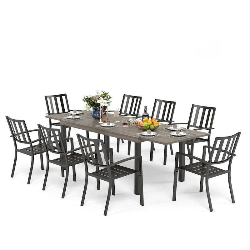 Ensemble de salle à manger d'extérieur MAISON ARTS 7/9 pièces avec table rectangulaire extensible en métal et chaises empilables en métal