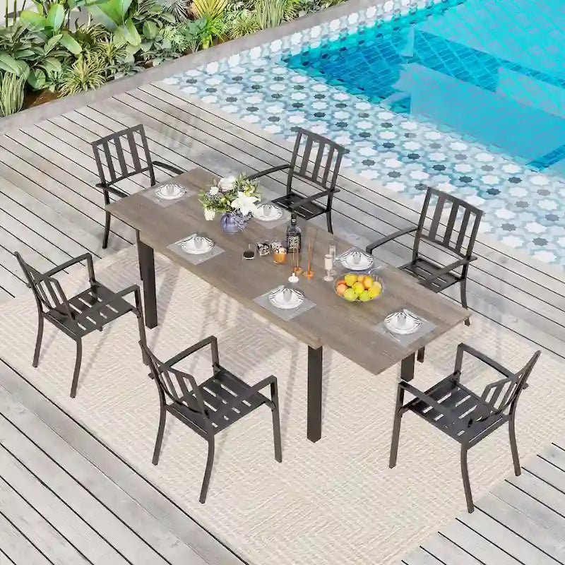 Ensemble de salle à manger d'extérieur MAISON ARTS 7/9 pièces avec table rectangulaire extensible en métal et chaises empilables en métal