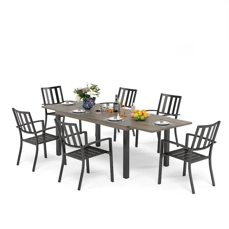 Ensemble de salle à manger d'extérieur MAISON ARTS 7/9 pièces avec table rectangulaire extensible en métal et chaises empilables en métal