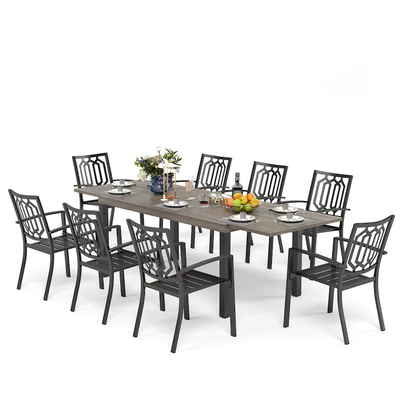 Ensemble de salle à manger d'extérieur MAISON ARTS 7/9 pièces avec table rectangulaire extensible en métal et chaises empilables en métal