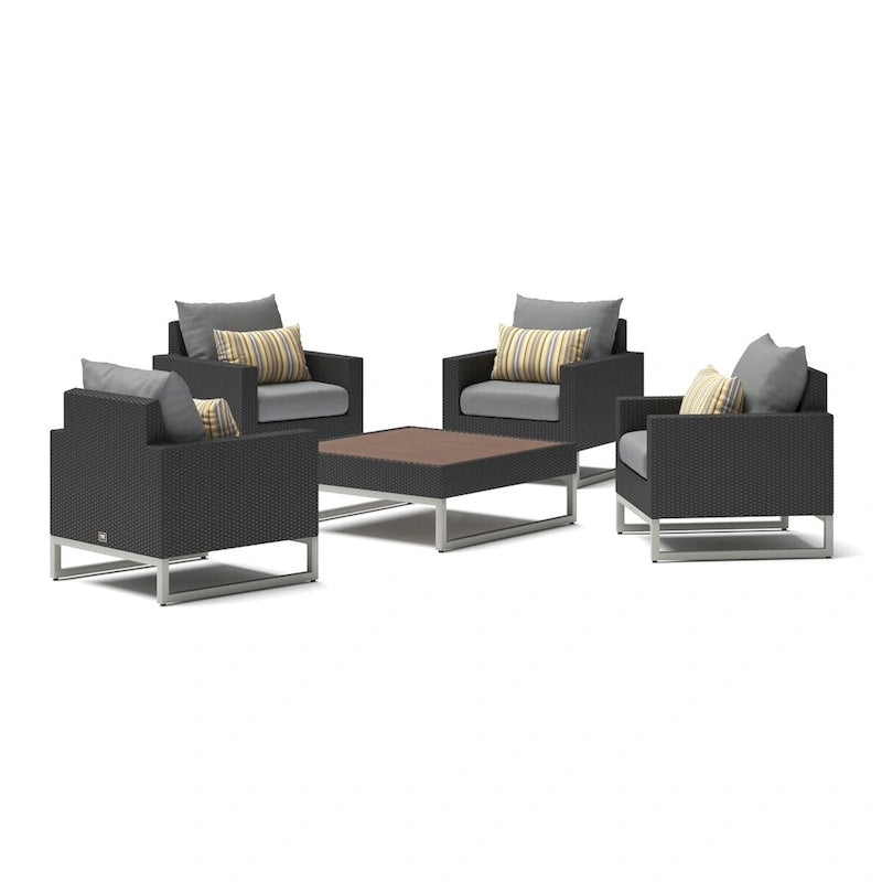Ensemble de conversation 5 pièces Milo Espresso avec fauteuil club de jardin Sunbrella