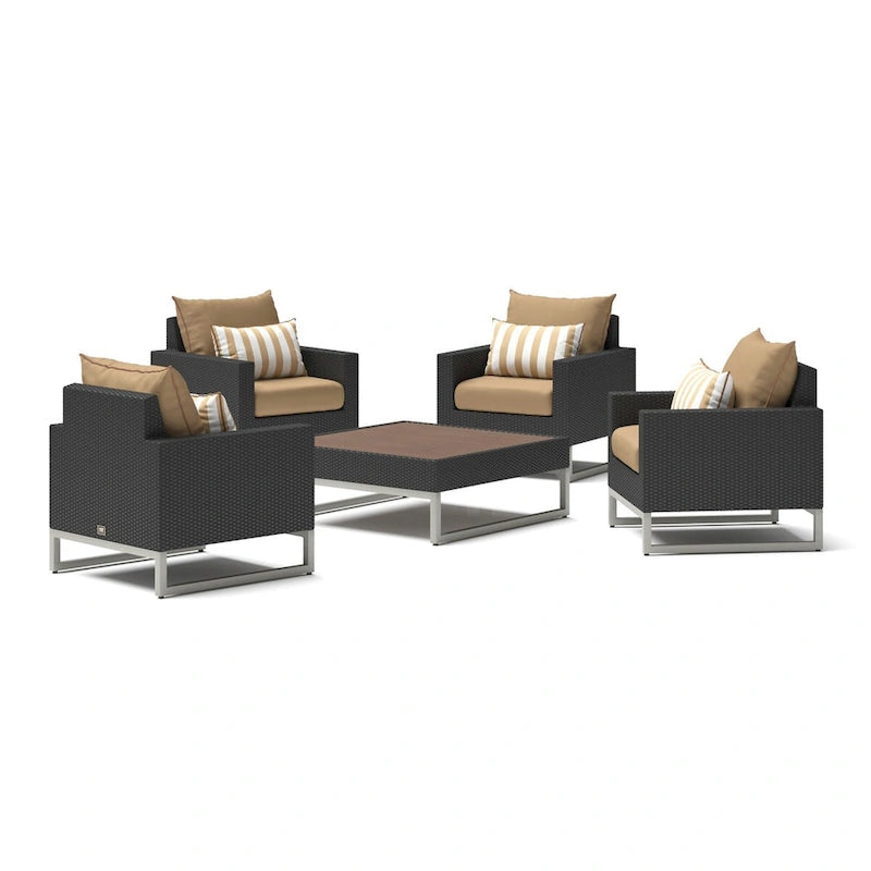Ensemble de conversation 5 pièces Milo Espresso avec fauteuil club de jardin Sunbrella
