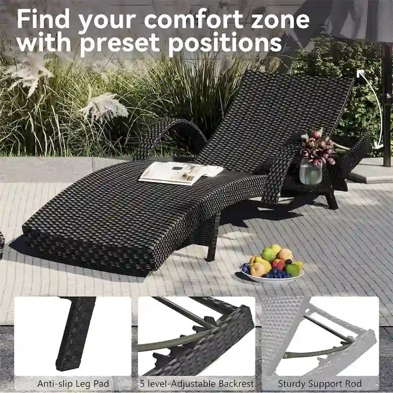 Chaises longues d'extérieur en osier (lot de 2)