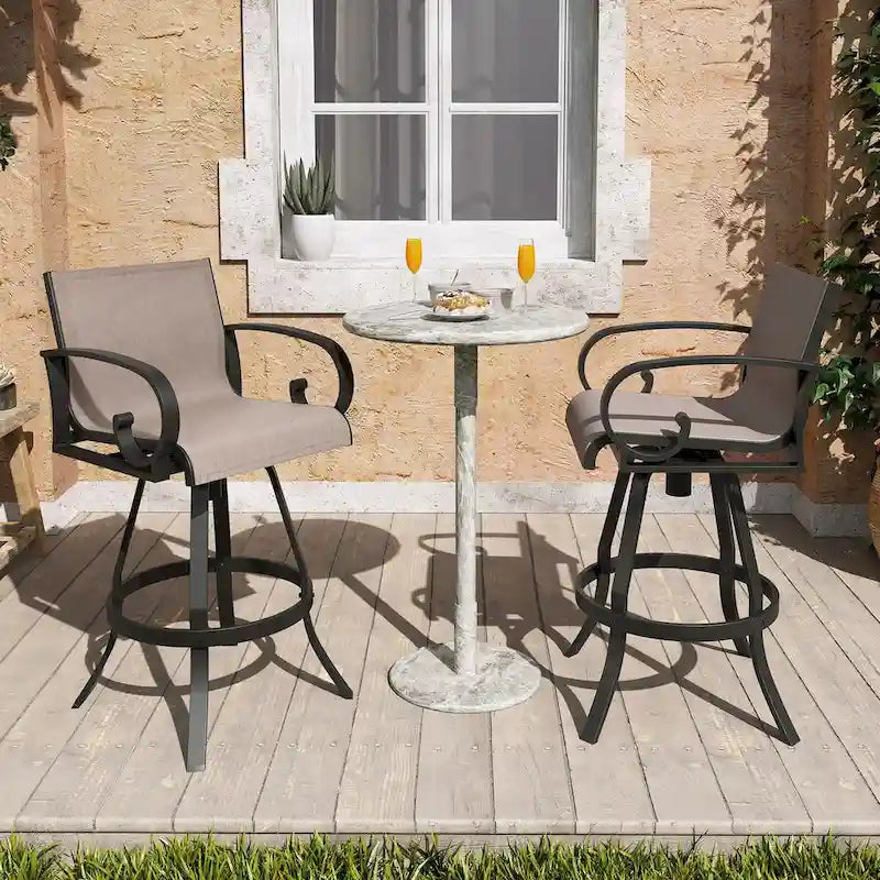 VredHom Outdoor Patio Bar Stools Swivel Bar Chair Sunbrella Textilene Sling - 20.1 in W x 44.3 in H