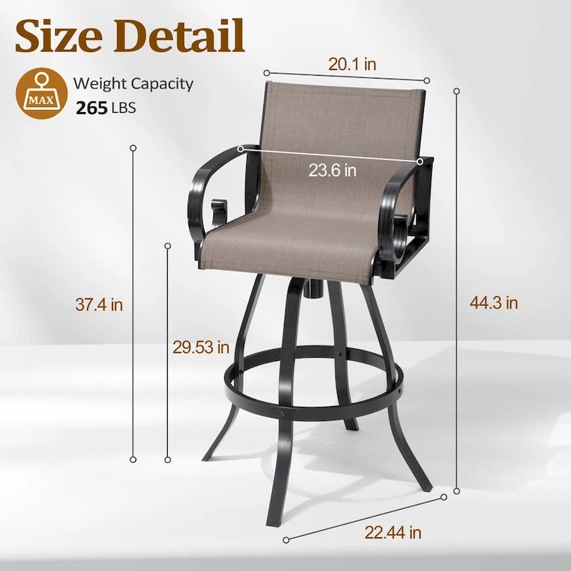 Tabourets de bar pivotants d'extérieur VredHom, revêtement en textilene Sunbrella - 51 cm (L) x 112,5 cm (H)