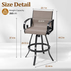 Tabourets de bar pivotants d'extérieur VredHom, revêtement en textilene Sunbrella - 51 cm (L) x 112,5 cm (H)
