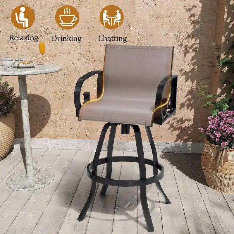 Tabourets de bar pivotants d'extérieur VredHom, revêtement en textilene Sunbrella - 51 cm (L) x 112,5 cm (H)