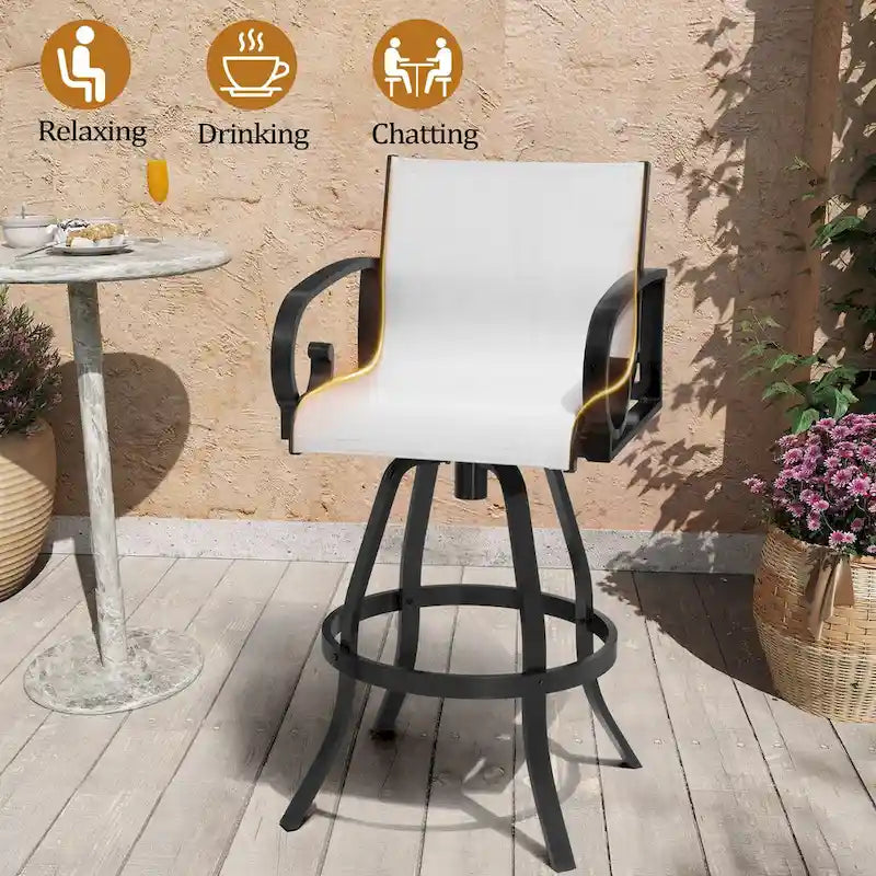 Tabourets de bar pivotants d'extérieur VredHom, revêtement en textilene Sunbrella - 51 cm (L) x 112,5 cm (H)