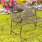 Banc de jardin en fer forgé à plateau arrondi et dossier en caribou Selkirk - 43,7 cm L x 20,47 cm l x 37,4 cm H