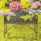 Banc de jardin en fer forgé à plateau arrondi et dossier en caribou Selkirk - 43,7 cm L x 20,47 cm l x 37,4 cm H