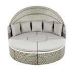 Mobilier de jardin, ensemble canapé d'angle rond d'extérieur, lit de jour en rotin avec auvent rétractable et coussins amovibles