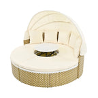 Mobilier de jardin, ensemble canapé d'angle rond d'extérieur, lit de jour en rotin avec auvent rétractable et coussins amovibles