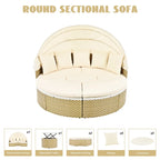 Mobilier de jardin, ensemble canapé d'angle rond d'extérieur, lit de jour en rotin avec auvent rétractable et coussins amovibles