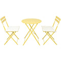 Ensemble bistro d'extérieur rond en métal 3 pièces, pliable, avec coussins beiges