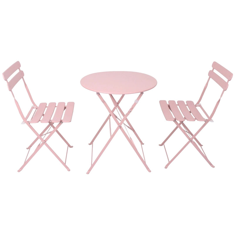 Ensemble bistro d'extérieur rond en métal 3 pièces, pliable, avec coussins beiges