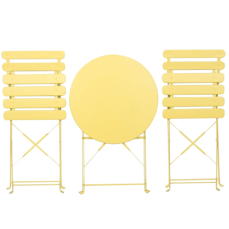 Ensemble bistro d'extérieur rond en métal 3 pièces, pliable, avec coussins beiges