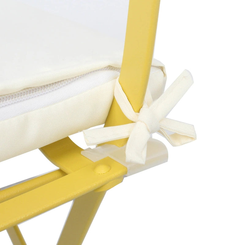 Ensemble bistro d'extérieur rond en métal 3 pièces, pliable, avec coussins beiges