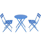 Ensemble bistro d'extérieur rond en métal 3 pièces, pliable, avec coussins beiges