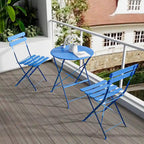 Ensemble bistro d'extérieur rond en métal 3 pièces, pliable, avec coussins beiges