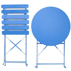 Ensemble bistro d'extérieur rond en métal 3 pièces, pliable, avec coussins beiges