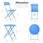 Ensemble bistro d'extérieur rond en métal 3 pièces, pliable, avec coussins beiges